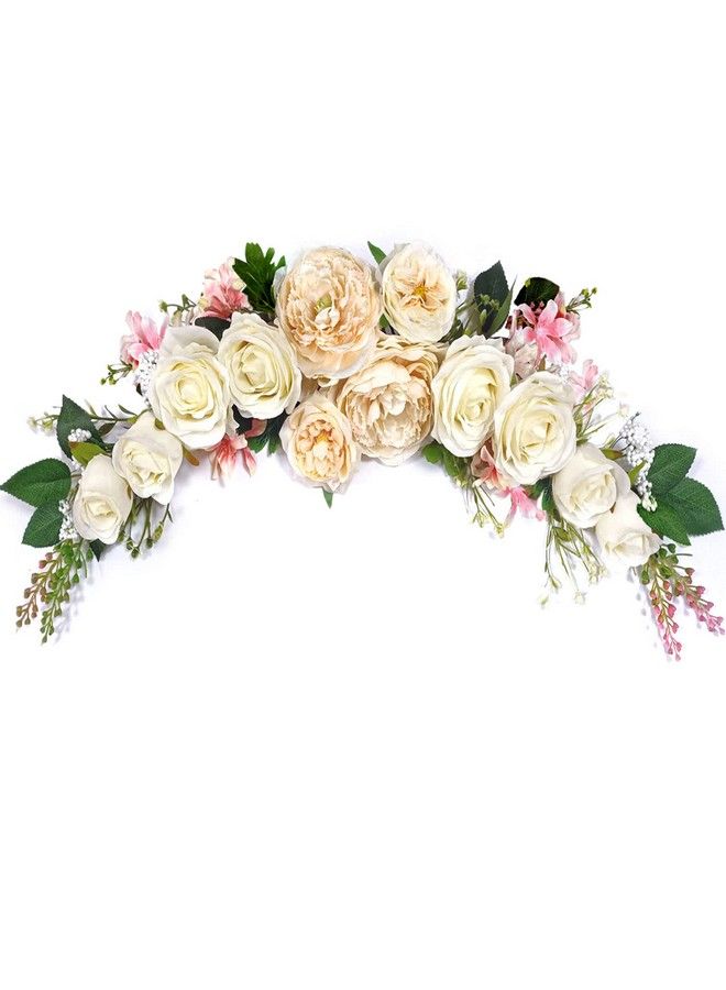 OrgMemory Wedding Arch Flowers Artificial Floral Swags 27" Decorative Swag Artificial Flower Swag For Door Wedding Party Wall Home Decor (Champagne) - Image 1