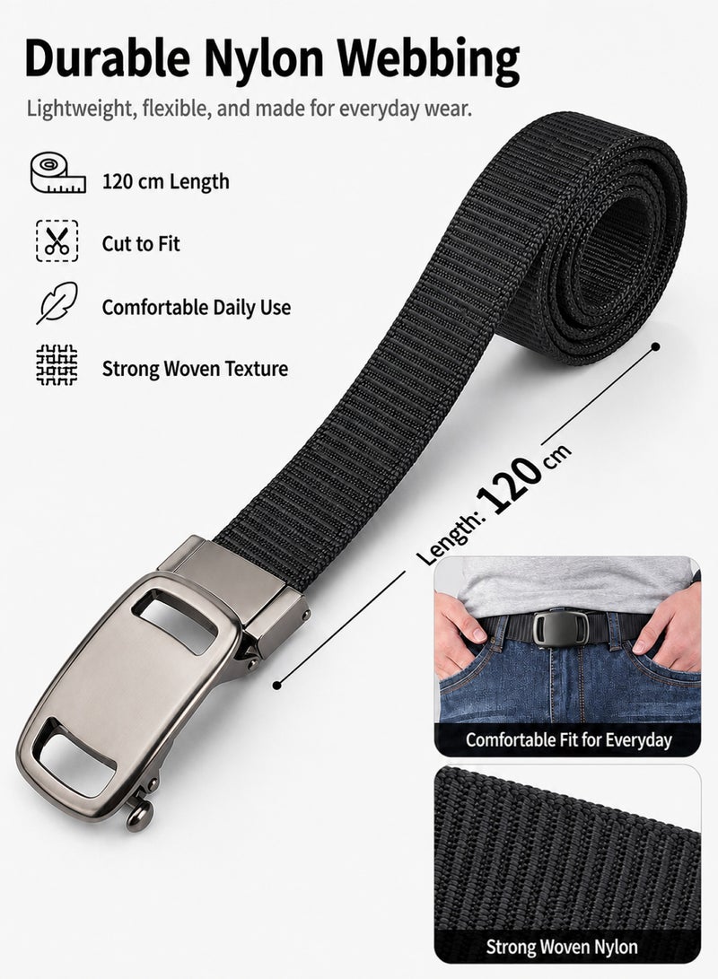 Automatic Nylon Belt for Men & Women - Fashionable, Adjustable, Durable, and Comfortable Waist Belt for Casual & Formal Wear, Everyday Use, and Outdoor Activities Black - Image 3