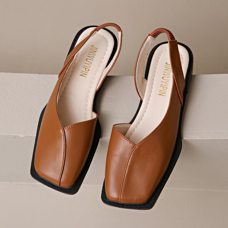 Style Baotou Sandals For Women, Girls' Square Toe Slip-On Lazy Bean Sandals For Women - Image 1