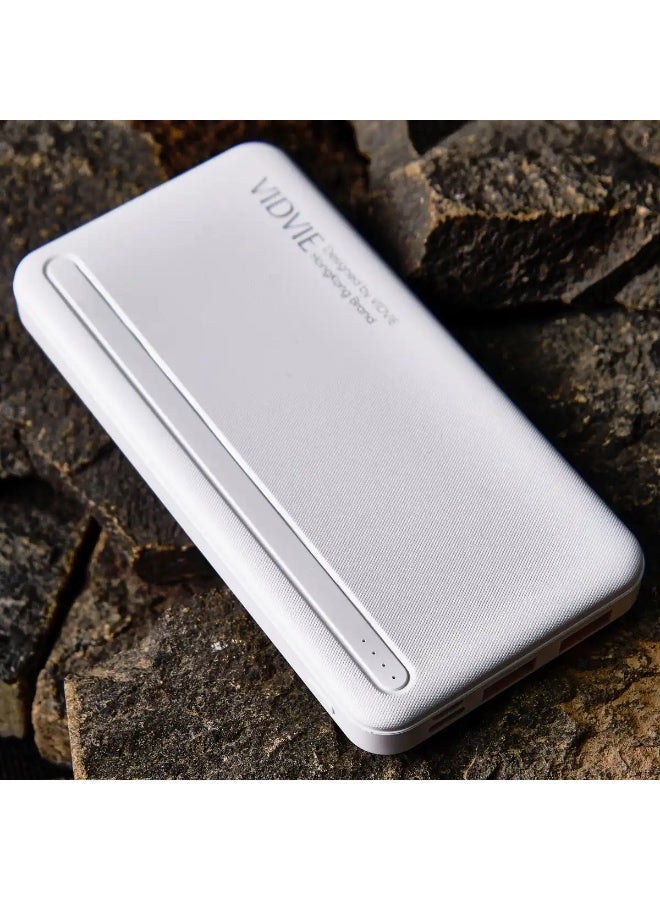 VIDVIE PB773 LED Power Bank 10000mAh, Ultra Slim Portable Charger, Dual USB Output, Type-C & Micro Input, White - Image 1