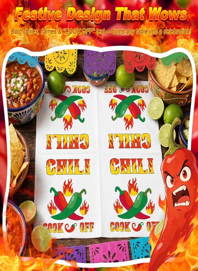 Dojomadf 50 Pcs Chili Cook Off Napkins – Disposable Chili Themed Paper Napkins for Mexican Party, BBQ, Cook Off, Birthday Fiesta & Cinco de Mayo - Image 4