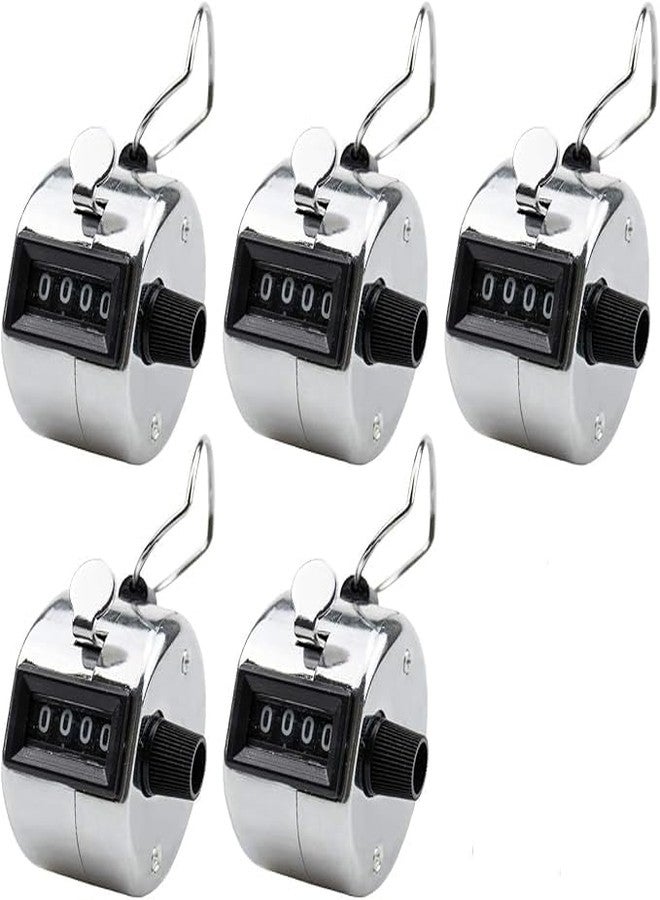 ADOERE عداد يدوي معدني من ADOERE، عداد لفات بأربعة أرقام، عداد نقر يدوي ميكانيكي مع حلقة إصبع للغولف المدرسي والحياكة والكروشيه (عبوة من 5 قطع) - Image 1