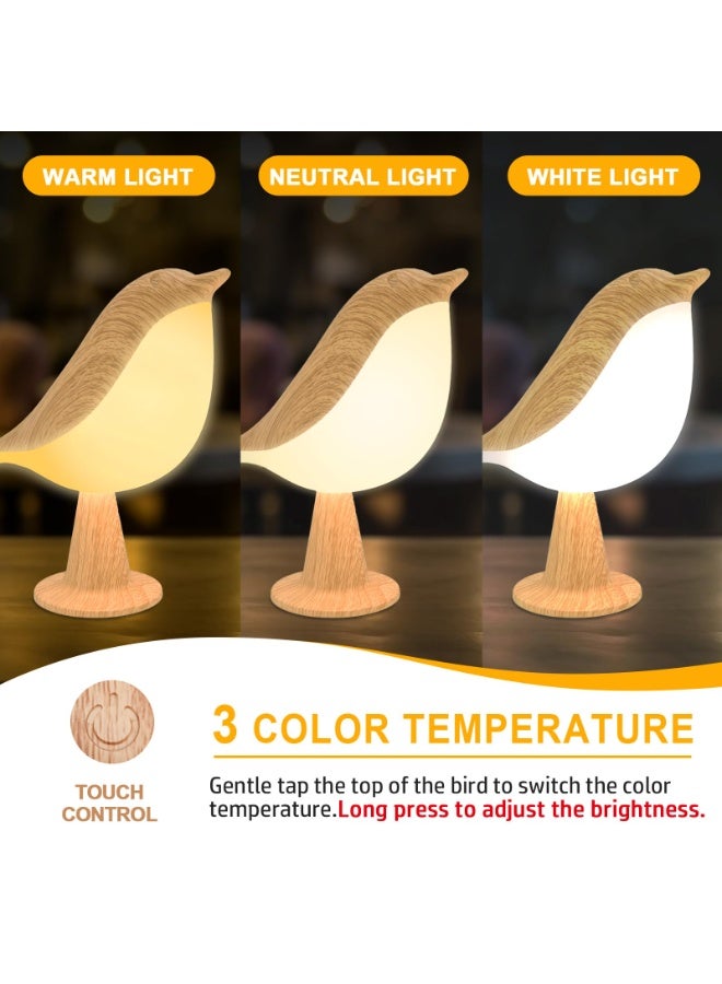 مصباح مكتب صغير، مصباح لاسلكي لطيف على شكل طائر مزود بثلاثة ألوان لدرجة الحرارة ومستشعر لمس، ضوء ليلي للأطفال مع بطارية قابلة لإعادة الشحن لطاولة السرير الجانبية لغرفة النوم وديكور الغرفة - Image 4