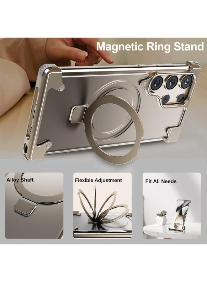 Oatsbasf Luxury Frameless Case For Samsung Galaxy S25 Ultra With 360 Degree Rotating Stand MagSafe Compatible Aramid Fiber Shockproof Slim Protective Cover Silver - Image 2