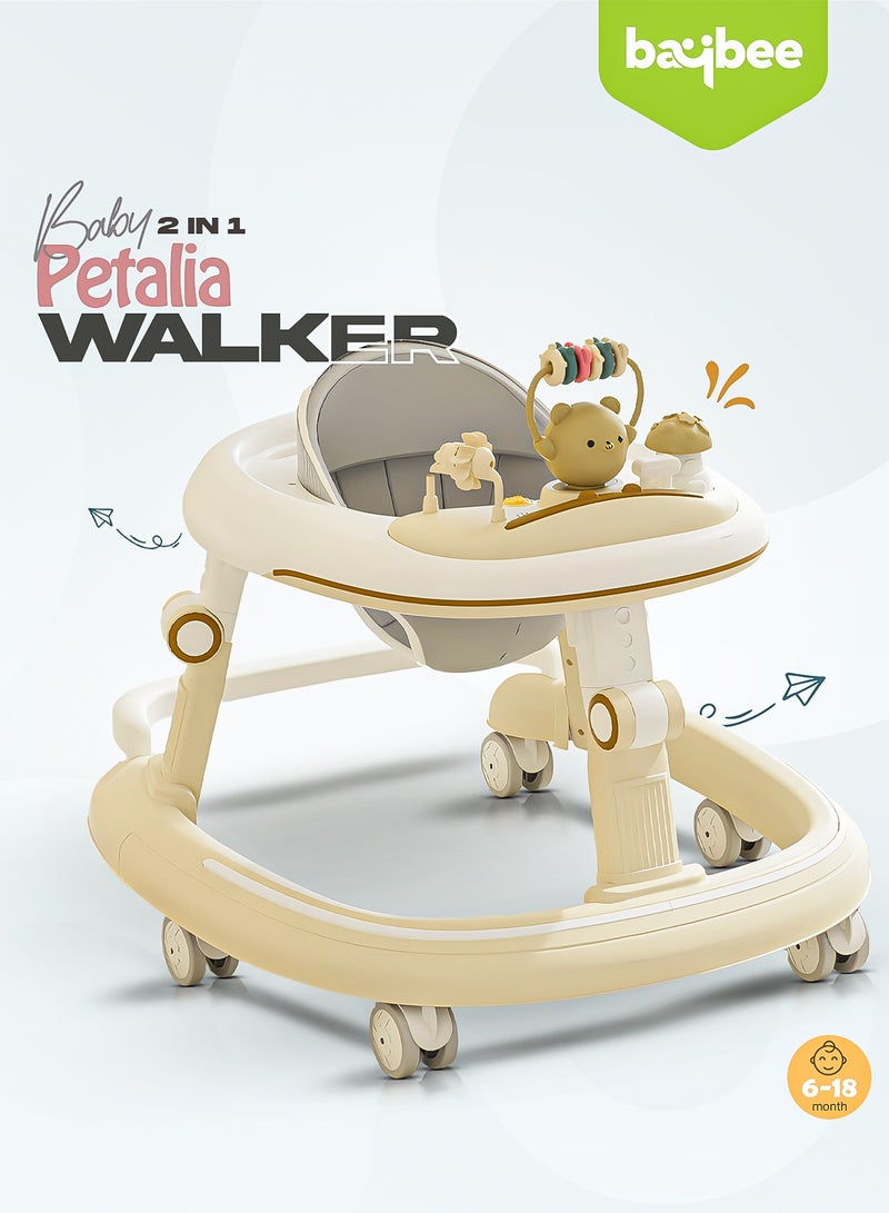 BAYBEE 2 in 1 Petalia Baby Walker for Kids, Foldable Kids Walker with 5 Height Adjustable, Push Bar & Musical Toy Bar | Kids Activity Walker for Toddlers | Push Walker for Baby Boy Girl 6 to 18 Months Beige - Image 2