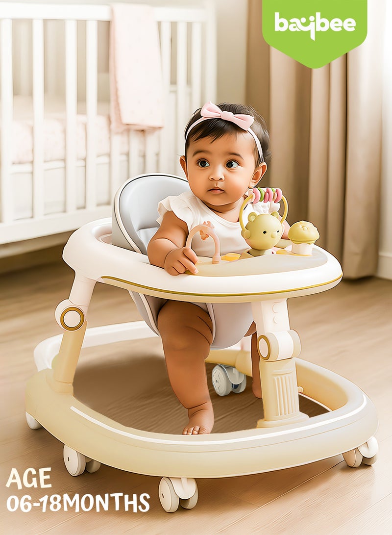 BAYBEE 2 in 1 Petalia Baby Walker for Kids, Foldable Kids Walker with 5 Height Adjustable, Push Bar & Musical Toy Bar | Kids Activity Walker for Toddlers | Push Walker for Baby Boy Girl 6 to 18 Months Beige - Image 3
