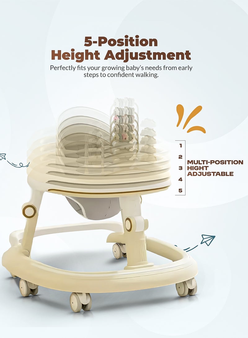 BAYBEE 2 in 1 Petalia Baby Walker for Kids, Foldable Kids Walker with 5 Height Adjustable, Push Bar & Musical Toy Bar | Kids Activity Walker for Toddlers | Push Walker for Baby Boy Girl 6 to 18 Months Beige - Image 5
