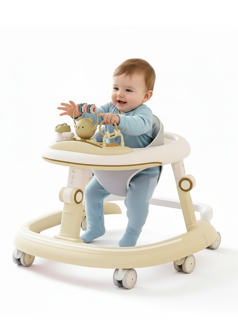 BAYBEE 2 in 1 Petalia Baby Walker for Kids, Foldable Kids Walker with 5 Height Adjustable, Push Bar & Musical Toy Bar | Kids Activity Walker for Toddlers | Push Walker for Baby Boy Girl 6 to 18 Months Beige - Image 1