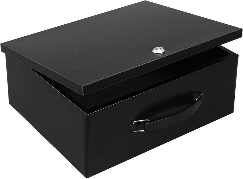 Dalmbox Portable Metal Safe Box with Key Lock - Fire Resistant Storage for Documents, Car, Home and Outside - X Large 13.2"x 11"x 5.1" Black Box - Image 1