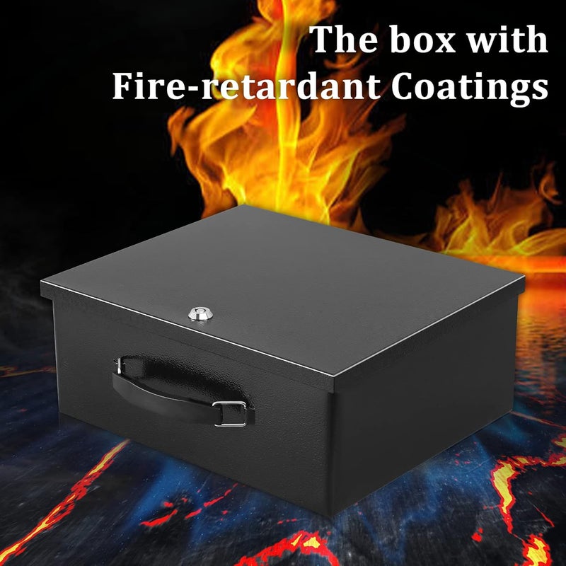 Dalmbox Portable Metal Safe Box with Key Lock - Fire Resistant Storage for Documents, Car, Home and Outside - X Large 13.2"x 11"x 5.1" Black Box - Image 3
