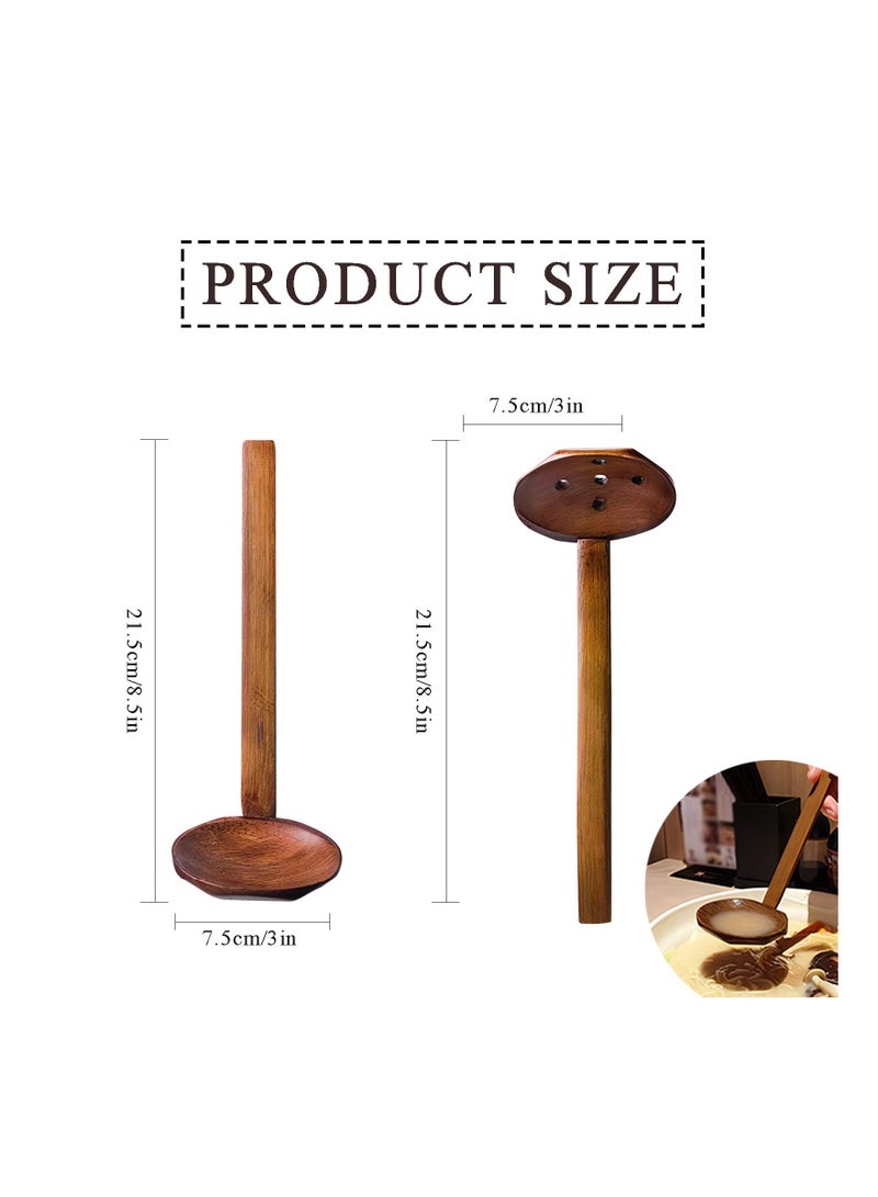 SOLARAE مجموعة ملاعق خشبية، 2 قطع ملعقة حساء ذات مقبض طويل ملعقة رامين، ملاعق مشقوقة للطهي، أداة مطبخ من خشب الساج الطبيعي - Image 3