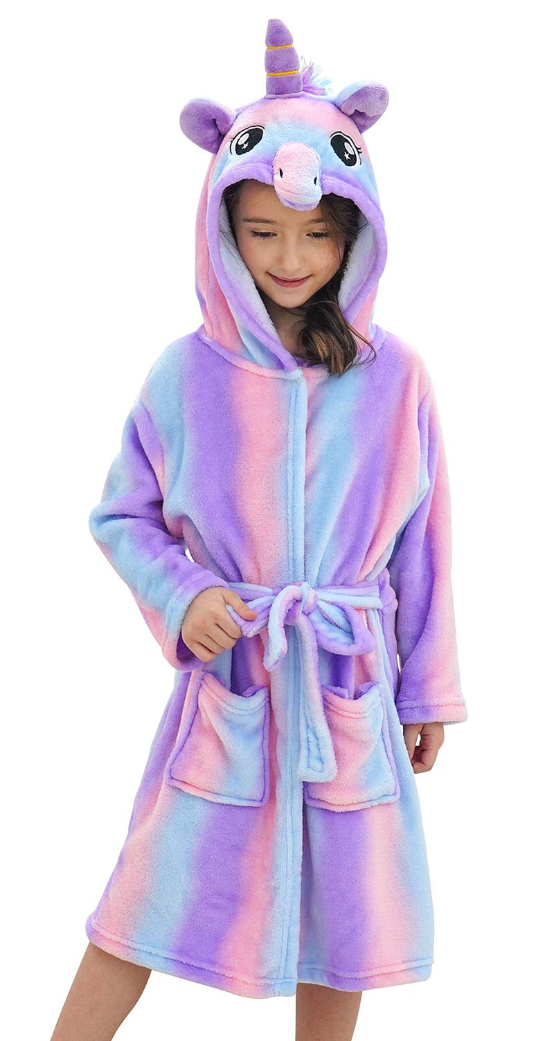doctor_unicorn Doctor Unicorn Soft Unicorn Hooded Bathrobe Sleepwear - Unicorn Gifts for Girls Purple B 6-7 Years - Image 1