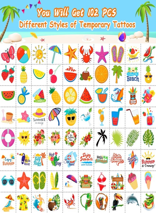 JCFIRE Summer Pool Beach Party Favors Kids Tattoos 102 Plus Styles Hawaiian Tropical Luau Themed Temporary Tattoos for Kids, Teens and Adults, Ade - Image 3