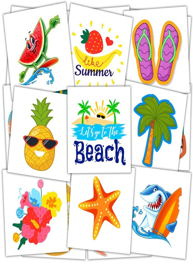 JCFIRE Summer Pool Beach Party Favors Kids Tattoos 102 Plus Styles Hawaiian Tropical Luau Themed Temporary Tattoos for Kids, Teens and Adults, Ade - Image 1