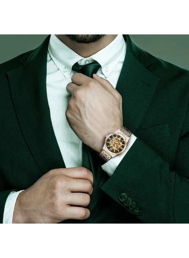KENNETH SCOTT Kenneth Scott K22311-TBTB Men's Mechanical Display Watch & Stainless Steel Strap Gold