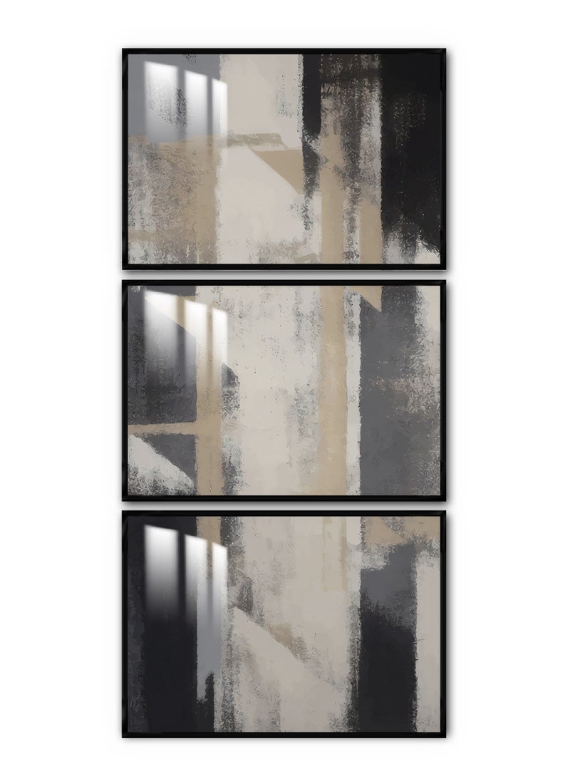 ماركتنا ثلاث لوحات جدارية120x60سم مع برواز أسود وطبقة اكريلك شفاف بتصميم تجريدي  - Image 2