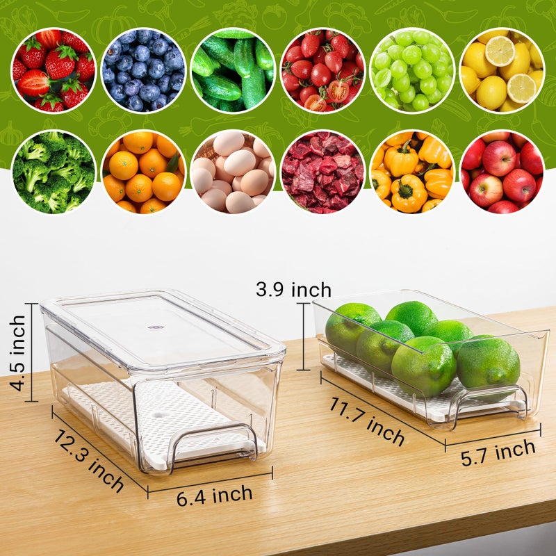 Imncya 4 Pack Fridge Organizer Drawers Bins, Clear Stackable Pull Out Refrigerator Drawer Organizer, Fridge Storage Container with Lids for Fruits, Vegetables, Drinks and Food - Image 2