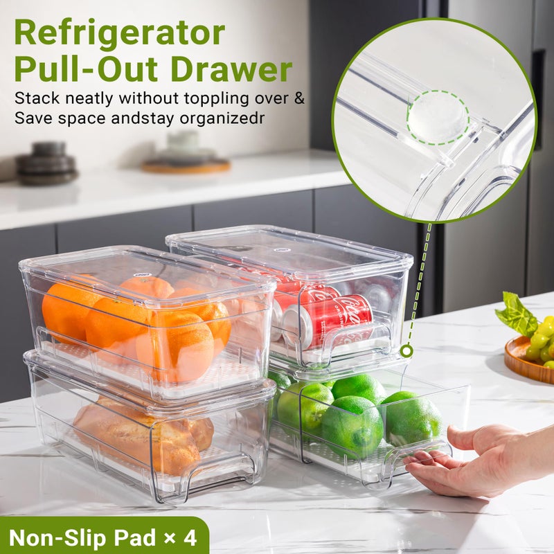 Imncya 4 Pack Fridge Organizer Drawers Bins, Clear Stackable Pull Out Refrigerator Drawer Organizer, Fridge Storage Container with Lids for Fruits, Vegetables, Drinks and Food - Image 4