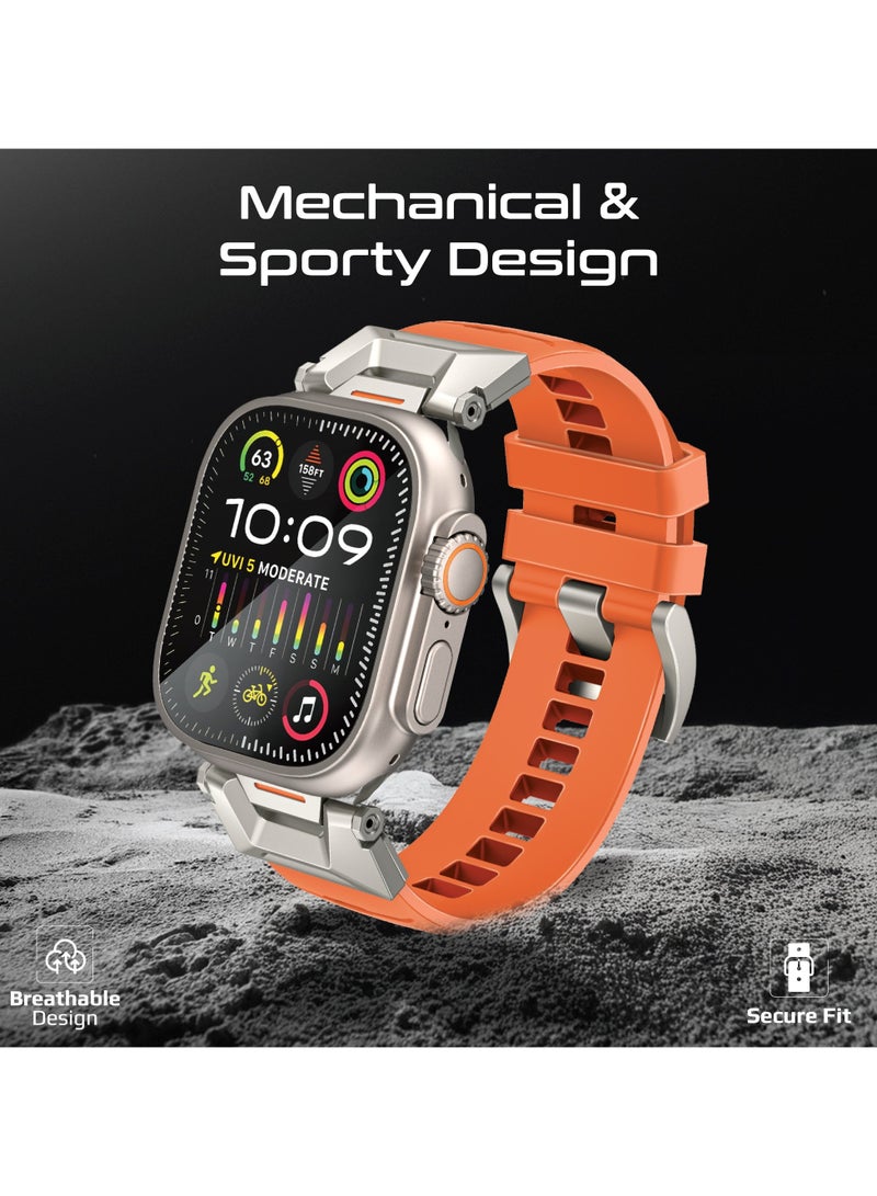 بروميت سوار قابل للتعديل لـ Apple Watch موصلات وإبزيم من الفولاذ المقاوم للصدأ SUS 304 عالي الجودة، حزام مطاطي مقاوم للخدش، توافق عالمي، حزام متعدد الفتحات ومقاوم للتآكل، SilicaBand-Pro برتقالي - Image 2