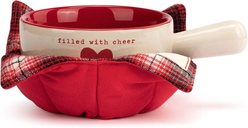 DEMDACO Filled with cheer Red and Cream 18 Ounce Stoneware Christmas Soup Crock and Bowl Cozy - Image 2