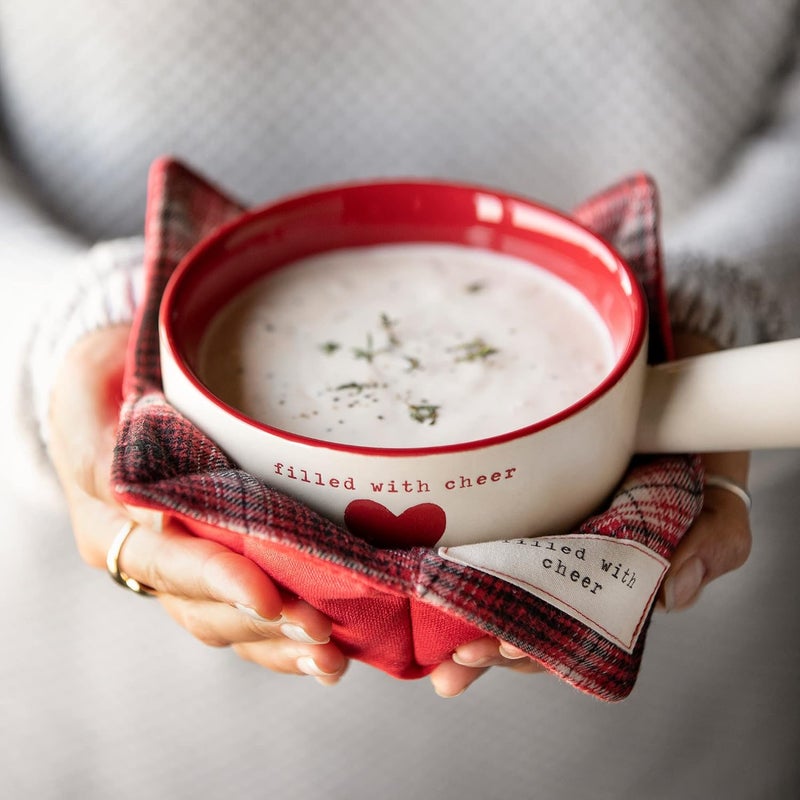 DEMDACO Filled with cheer Red and Cream 18 Ounce Stoneware Christmas Soup Crock and Bowl Cozy - Image 5
