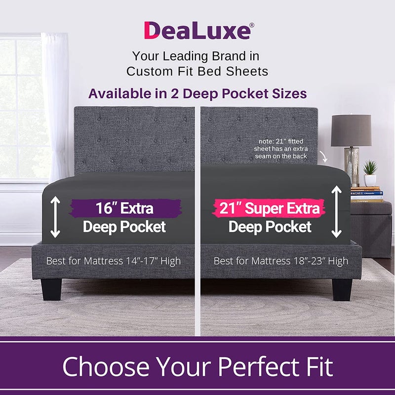 DeaLuxe Kids Twin Fitted Sheet Only - Real 16  Twin Deep Pocket Fitted Sheet Fit Perfectly 14 -18  Deep Mattress & Toppers - Lovely Twin Fitted Sheets - 1 Piece Fitted Bed Sheets Fitted Sheet Twin Dark Grey - Image 2