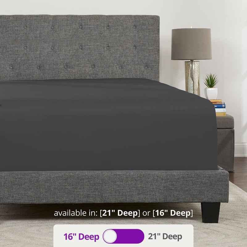 DeaLuxe Kids Twin Fitted Sheet Only - Real 16  Twin Deep Pocket Fitted Sheet Fit Perfectly 14 -18  Deep Mattress & Toppers - Lovely Twin Fitted Sheets - 1 Piece Fitted Bed Sheets Fitted Sheet Twin Dark Grey - Image 3
