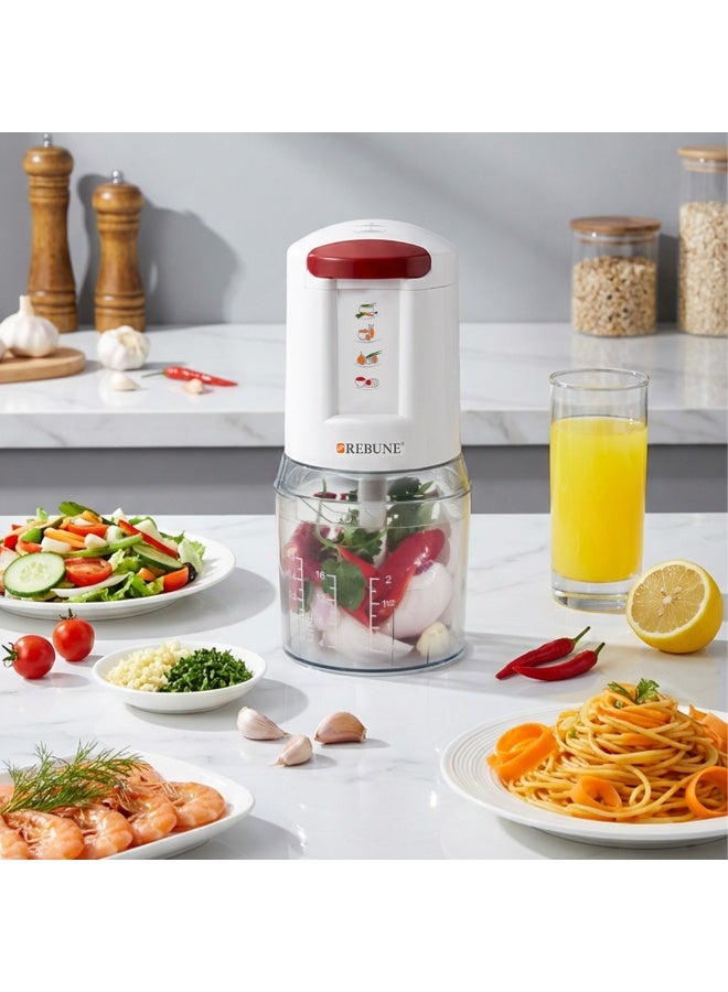 REBUNE Electric Vegetable Chopper - 250W - 500ML - Two Speeds - White and Red - RE-2-200 250 W RE-2-200 White and Red - Image 3