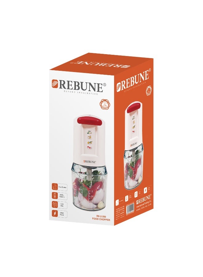 REBUNE Electric Vegetable Chopper - 250W - 500ML - Two Speeds - White and Red - RE-2-200 250 W RE-2-200 White and Red - Image 4