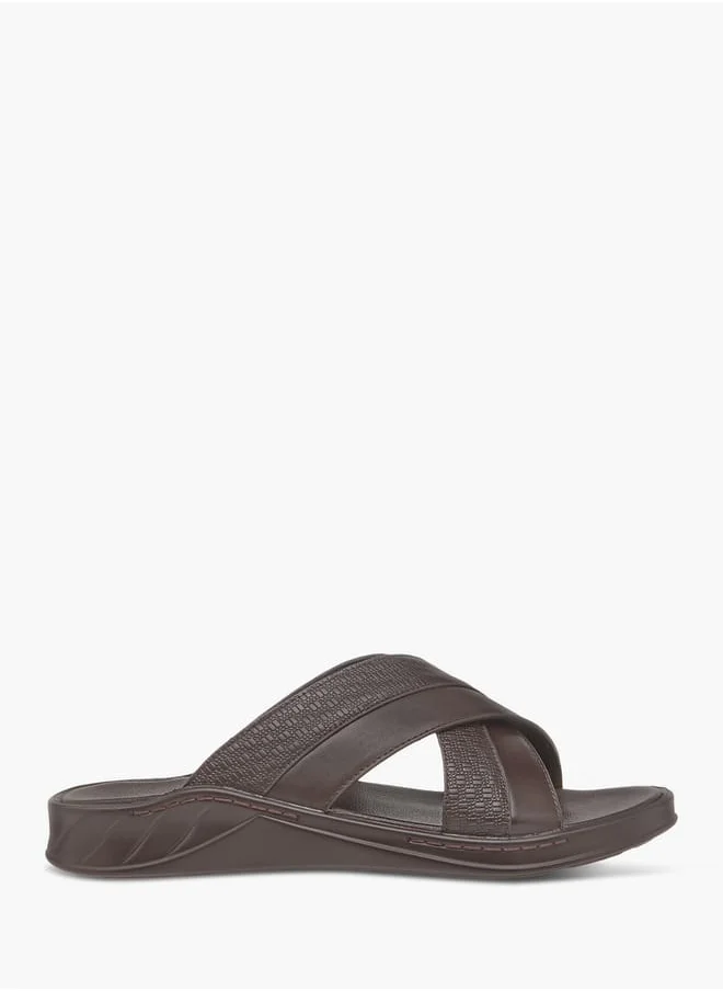 ال بي ال من شو اكسبرس Mens Textured Cross Strap Slip-On Arabic Sandals