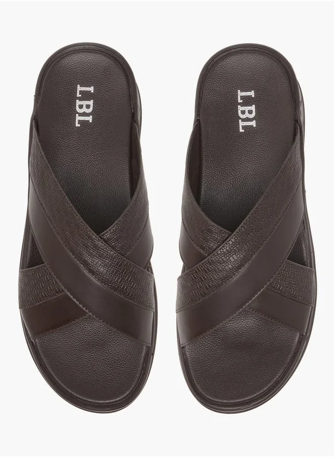ال بي ال من شو اكسبرس Mens Textured Cross Strap Slip-On Arabic Sandals