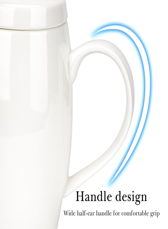 Linkidea 22oz Extra Large Fine Bone China Coffee Mug with Lid, Oversized Coffee Cups with Handles, Big Teacups for Office and Home, Microwave and Dishwasher Safe, White - Image 3
