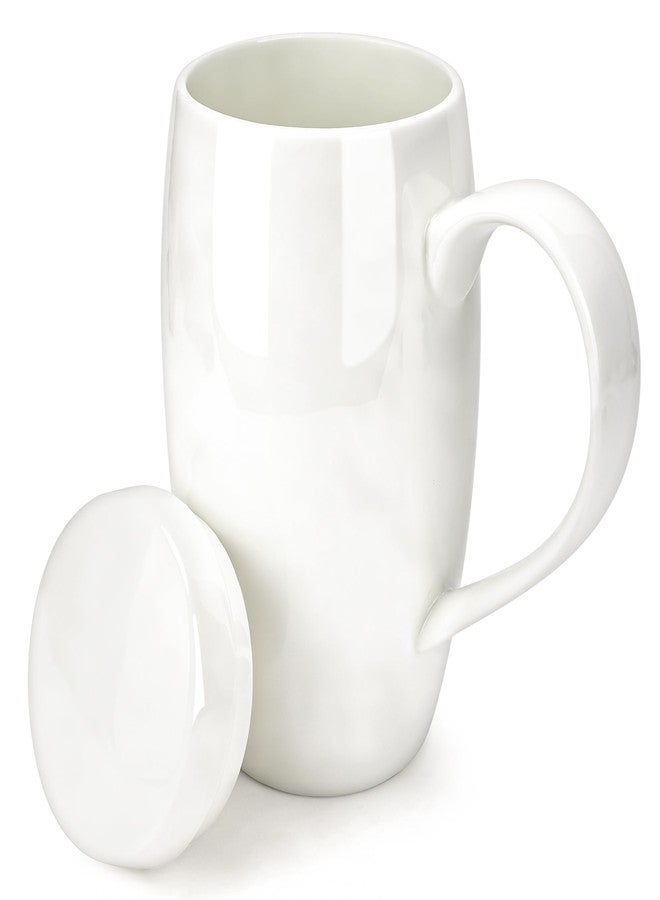 Linkidea 22oz Extra Large Fine Bone China Coffee Mug with Lid, Oversized Coffee Cups with Handles, Big Teacups for Office and Home, Microwave and Dishwasher Safe, White - Image 1