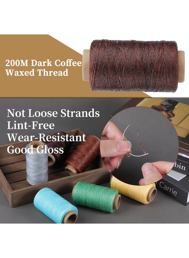 Waxed Leather Thread with Heavy Duty Needles - 218 Yards, Ideal for Hand Sewing Leather Craft, Repair, Shoes, Bags, Sofa (Dark Coffee)  - Image 3