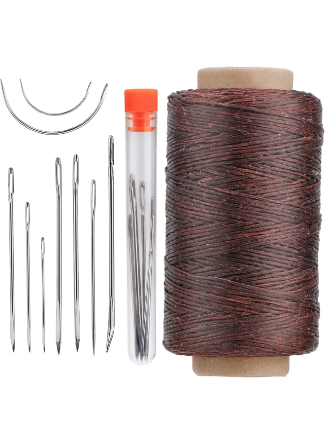 Waxed Leather Thread with Heavy Duty Needles - 218 Yards, Ideal for Hand Sewing Leather Craft, Repair, Shoes, Bags, Sofa (Dark Coffee)  - Image 1