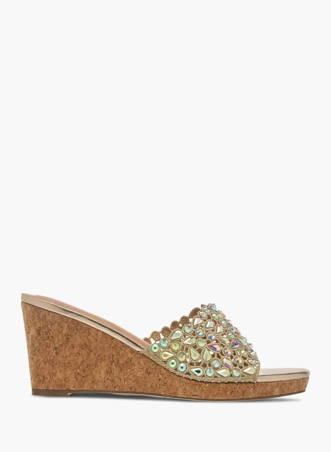سيليست Womens Diamante Wedge Sandals With Slip On Closure