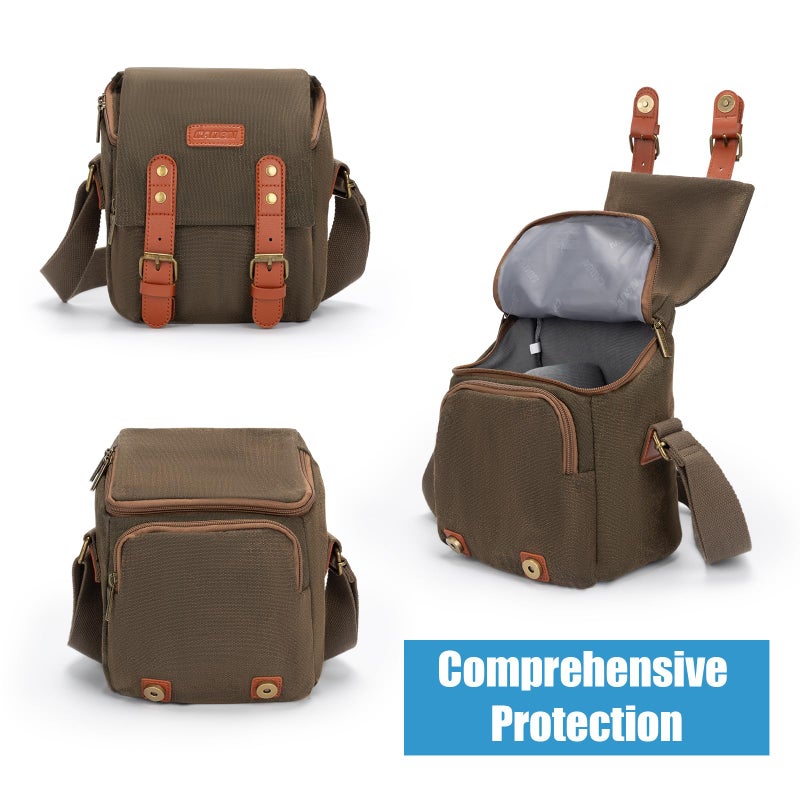 CADeN Compact Camera Bag Case Canvas Leather Trim Compatible for Nikon, Canon, Sony Mirrorless Camera and Lenses Waterproof, Camera Shoulder Messenger Bag (Small 1.0 Brown) - Image 3