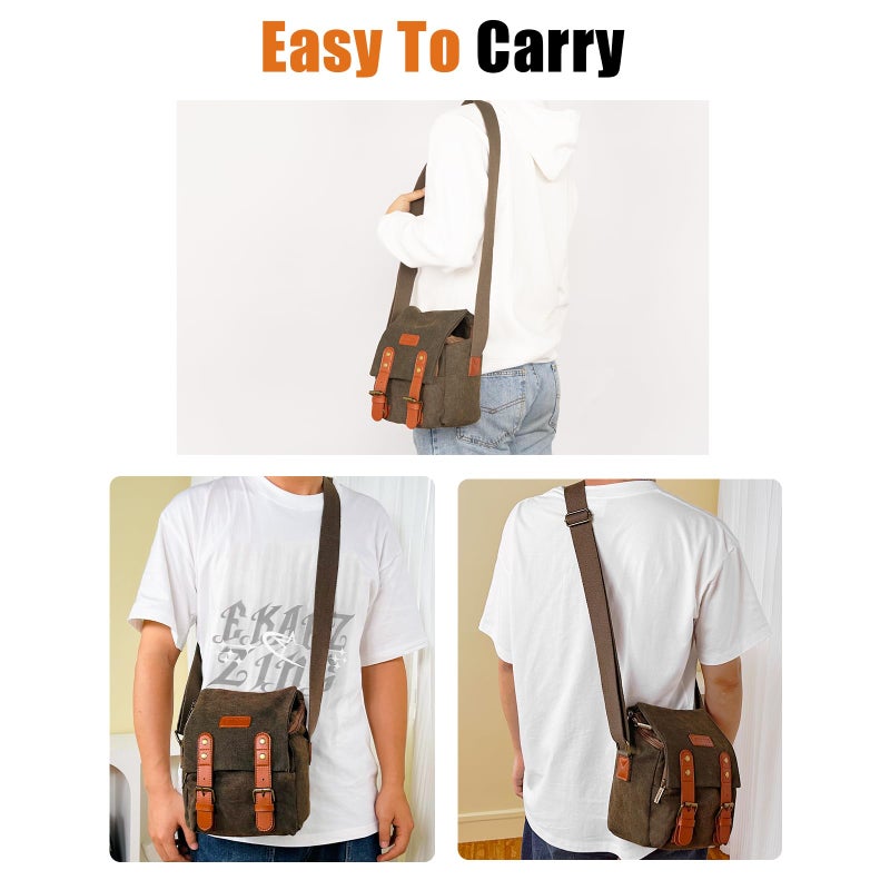 CADeN Compact Camera Bag Case Canvas Leather Trim Compatible for Nikon, Canon, Sony Mirrorless Camera and Lenses Waterproof, Camera Shoulder Messenger Bag (Small 1.0 Brown) - Image 5