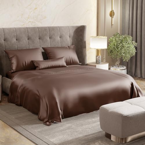 Haus & Kinder King Size Satin Bedsheet, 300 TC Premium Satin Bedsheets for Double Bed King Size (108 X 90 Inches) with 2 Pillow Covers, Blend of Luxury and Romance -Mocha Velvet - Image 1