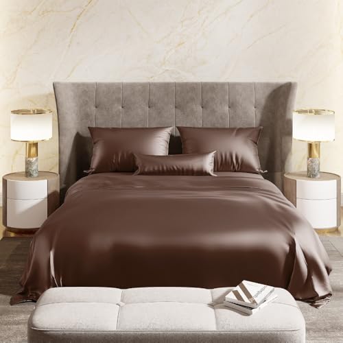 Haus & Kinder King Size Satin Bedsheet, 300 TC Premium Satin Bedsheets for Double Bed King Size (108 X 90 Inches) with 2 Pillow Covers, Blend of Luxury and Romance -Mocha Velvet - Image 2
