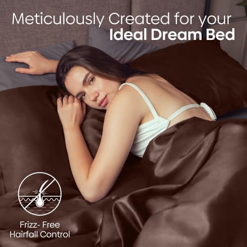 Haus & Kinder King Size Satin Bedsheet, 300 TC Premium Satin Bedsheets for Double Bed King Size (108 X 90 Inches) with 2 Pillow Covers, Blend of Luxury and Romance -Mocha Velvet - Image 4