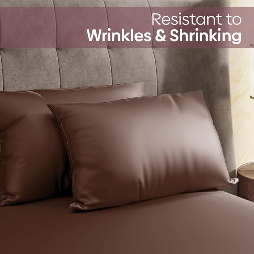 Haus & Kinder King Size Satin Bedsheet, 300 TC Premium Satin Bedsheets for Double Bed King Size (108 X 90 Inches) with 2 Pillow Covers, Blend of Luxury and Romance -Mocha Velvet - Image 5