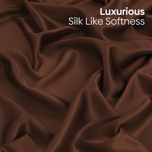 Haus & Kinder King Size Satin Bedsheet, 300 TC Premium Satin Bedsheets for Double Bed King Size (108 X 90 Inches) with 2 Pillow Covers, Blend of Luxury and Romance -Mocha Velvet - Image 3