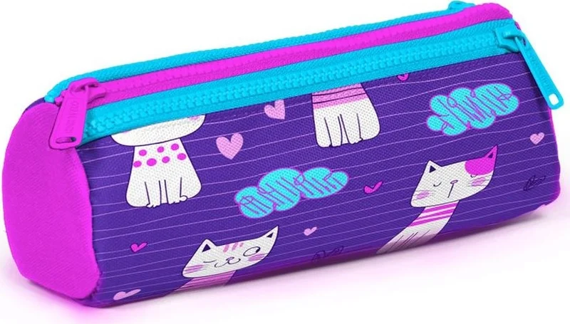 CORAL HIGH Kids Purple Cat Patterned Three Compartment Pencil Bag 22304