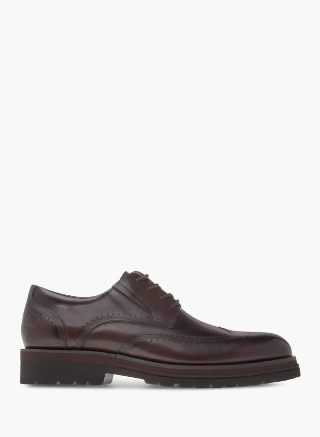 DUCHINI Men's Perforated Derby Shoes with Lace-Up Closure