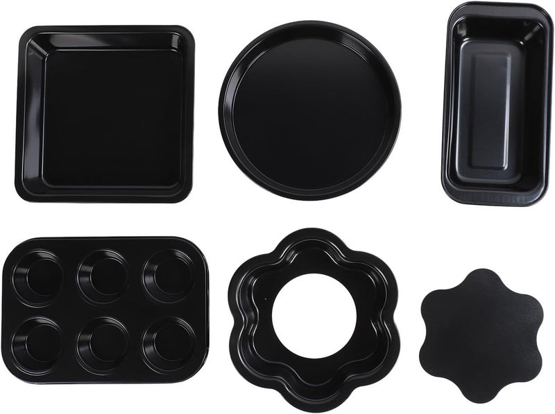 6Pcs Carbon Steel Bakeware Set With Loose Bottom For Muffin Pizza Toast Black - Image 1
