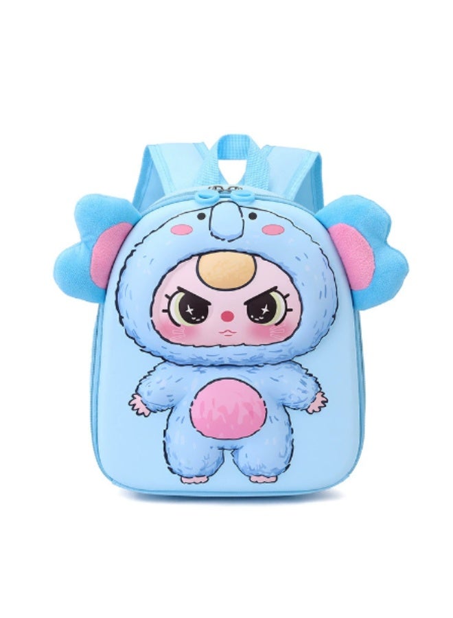 New style cute children's backpack with adorable plush toy on the front. Large ears cartoon backpack for kindergarten. (Blue) - Image 1