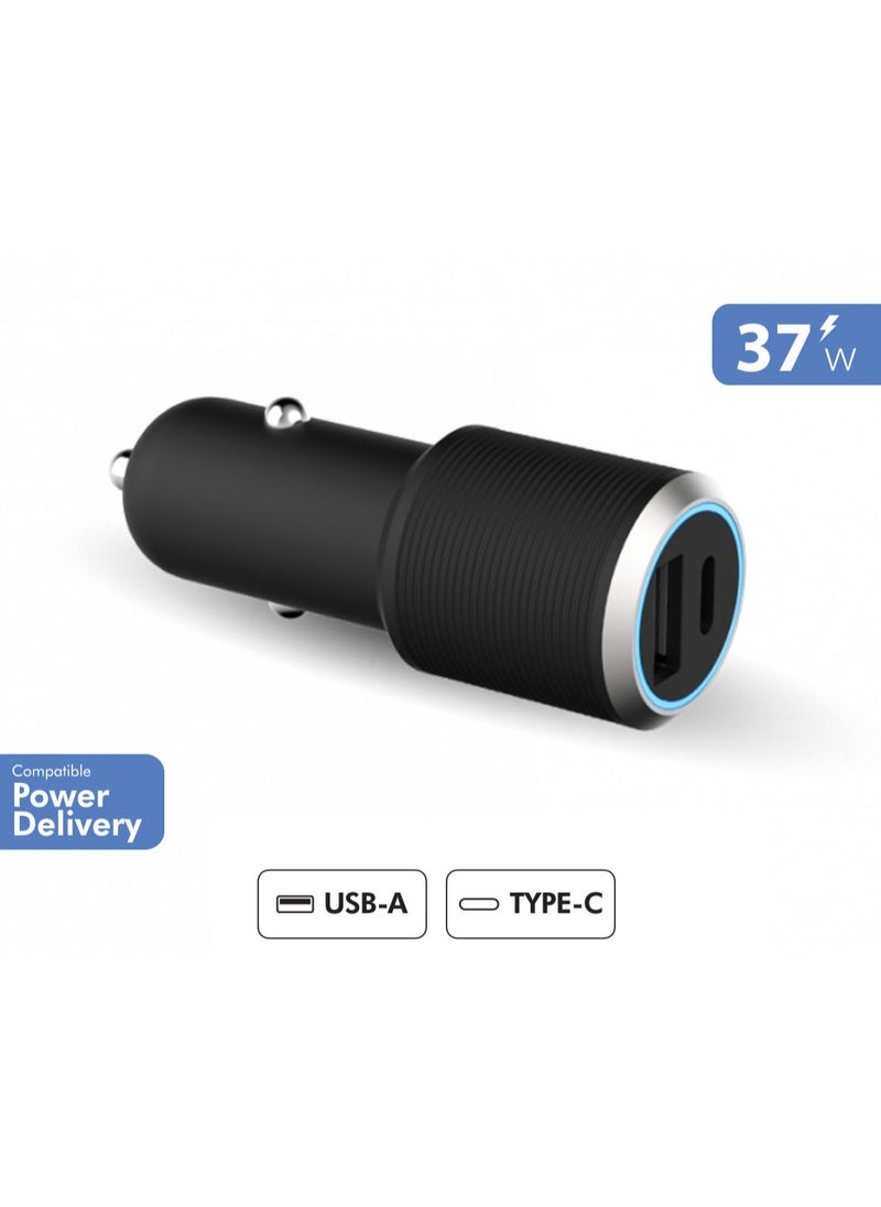 FORCE Force Power Lite Dual 37W 12 & 25W USB A and C PD Power Delivery Car Charger Lifetime Warranty Black  - Image 4