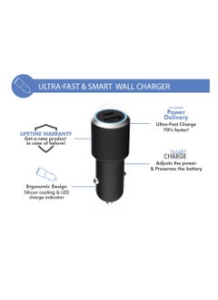 FORCE Force Power Lite Dual 37W 12 & 25W USB A and C PD Power Delivery Car Charger Lifetime Warranty Black  - Image 2