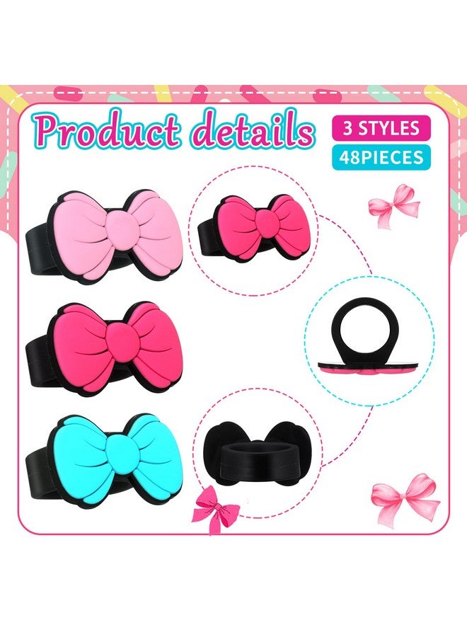 Honeydak 48 Pcs Kitty Cupcake Ring Kawaii Birthday Decorations Pink Blue Cartoon Cat Cake Topper Ring Bow Cupcake Topper Birthday Party Decorations for Girls Kitten Theme Party  - Image 3